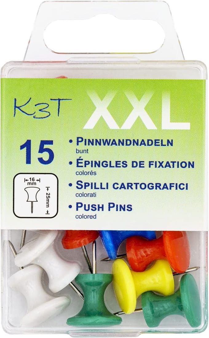 Kleurige prikbordnaalden XXL - 15 stuks gesorteerd