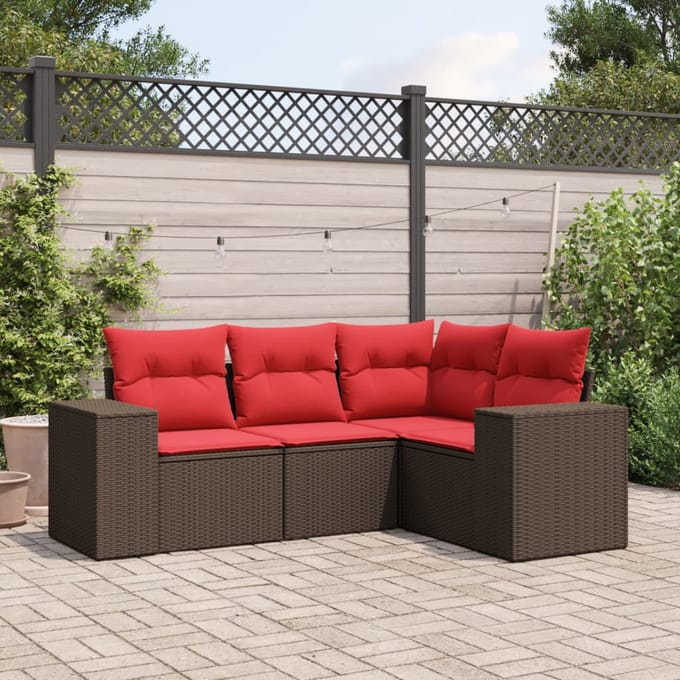 vidaXL - 4-delige - tuinbankset - met - kussens, - bruin - polyrotan