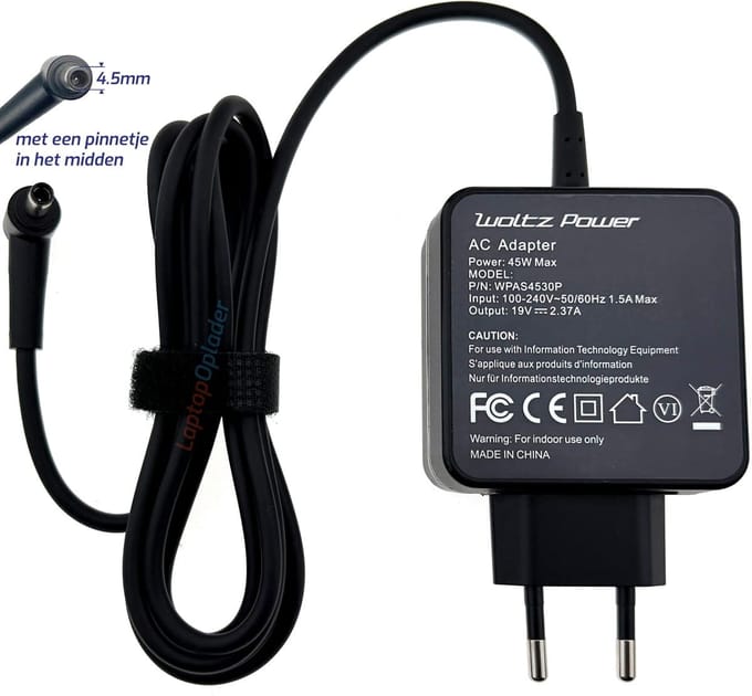 Laptop Oplader 45W (19V-2.37A) geschikt voor Asus - Center Pin 4.5mm x 3.0mm