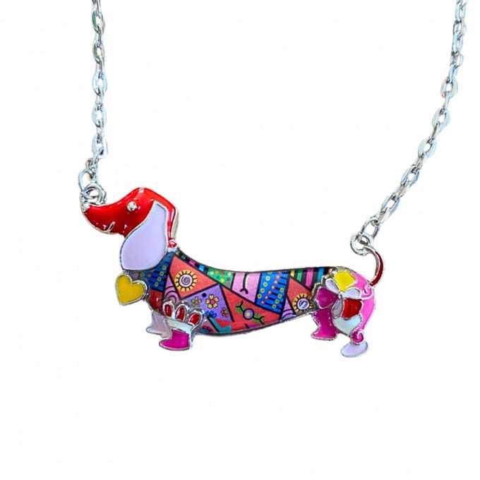 Ketting teckel emaill rood roze - Charme Bijoux