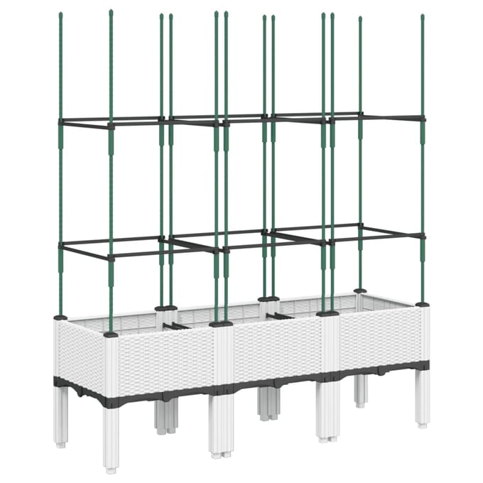 vidaXL - Plantenbak - met - latwerk - 120x40x142,5 - cm - polypropeen - wit