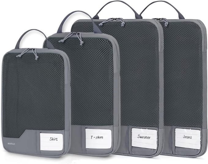 Packing Cubes Set - Koffer Organizers - Ruimte Besparen - Compressie Rits - 4 Delig - Grijs