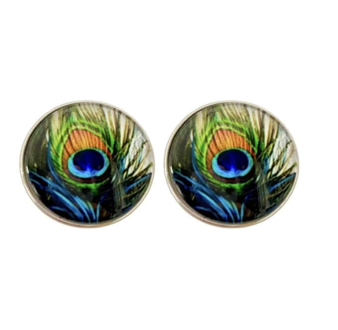 Clip oorbellen Pauw zilverrand 2 cm