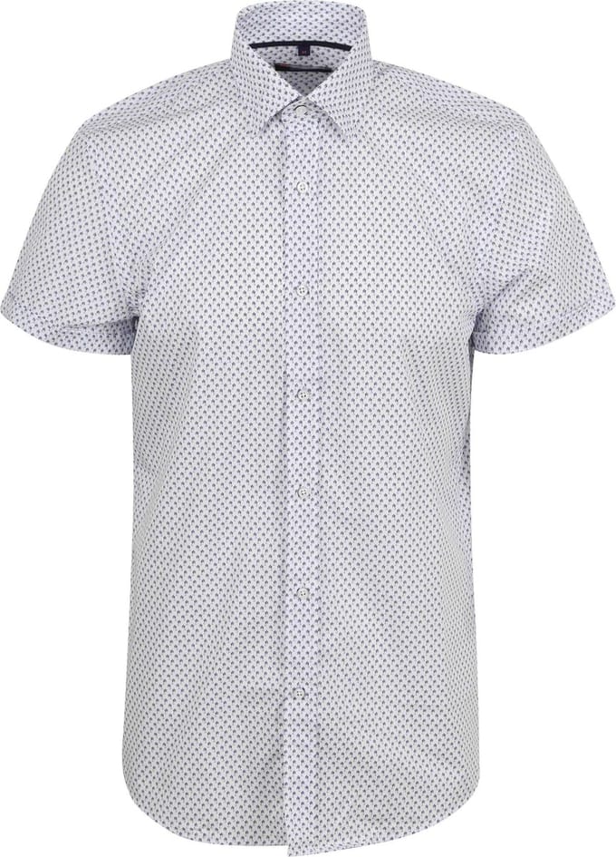 Suitable Short Sleeve Overhemd Print Blauw - Maat M - Heren - Casual Shirt