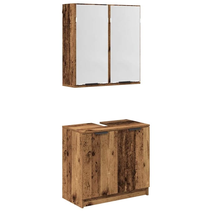 vidaXL - Badkamerkast - set - 2 - st - Oud - Hout - Bewerkt - hout