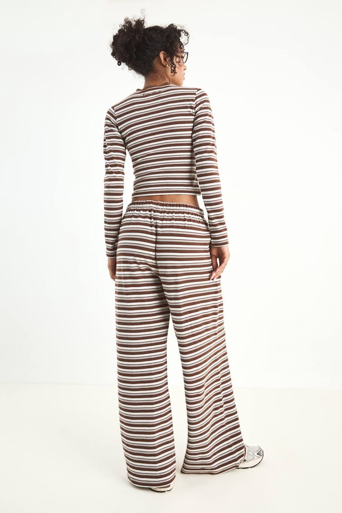 Dames Dsgn Studio Gestreepte Rechte Pijp Broek | Mocha | Maat: 2XL