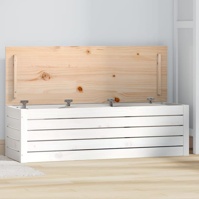 vidaXL - Opbergbox - wit - 109x36,5x33 - cm - massief - grenenhout