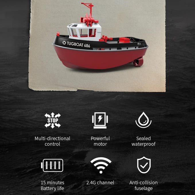 Boot met afstandsbediening, 1:72 Boot met afstandsbediening voor zwembad en meer, 2,4 GHz sleepboot met afstandsbediening voor groen