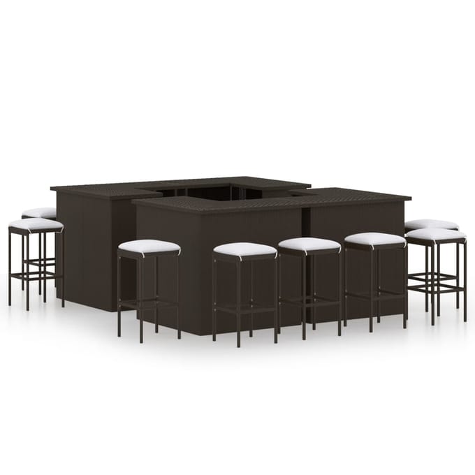 vidaXL - 16-delige - Tuinbarset - met - kussens - poly - rattan - bruin