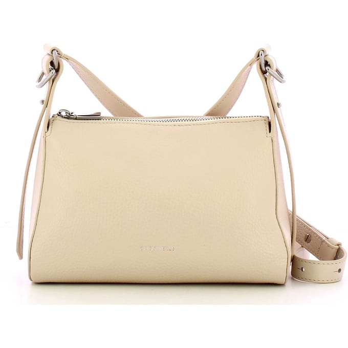 COCCINELLE Leren Schoudertas Bishop Mini Bag Grained Leather Lambskin White Crème