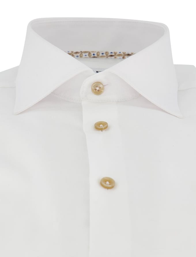 Overhemd wit Ledub Modern fit katoen effen beige knoop
