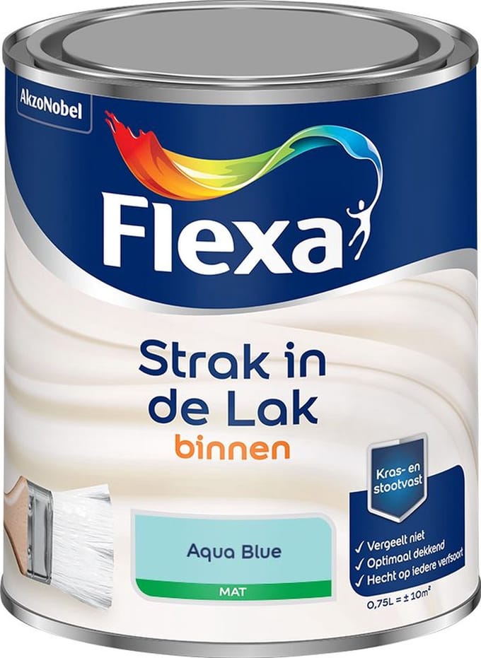 Flexa - Strak In De Lak Binnenlak Mat - Aqua Blue - Mengverf - 750 Ml