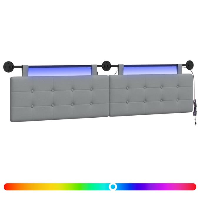 vidaXL - Hangend - hoofdbord - Met - LED-verlichting - Lichtgrijs - Stof