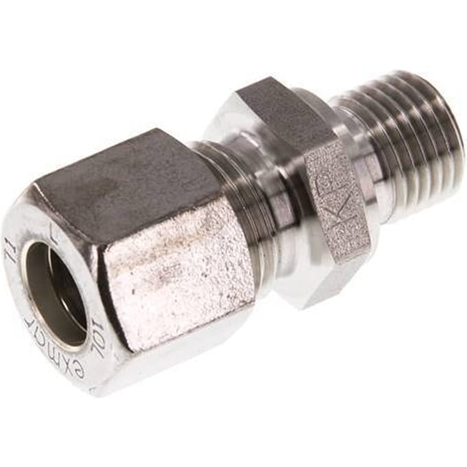 G 1/4'' Buitendraad x 10L RVS Rechte Knelfitting 315 Bar DIN 2353 - FL2S-MO-ST-014G-10-L