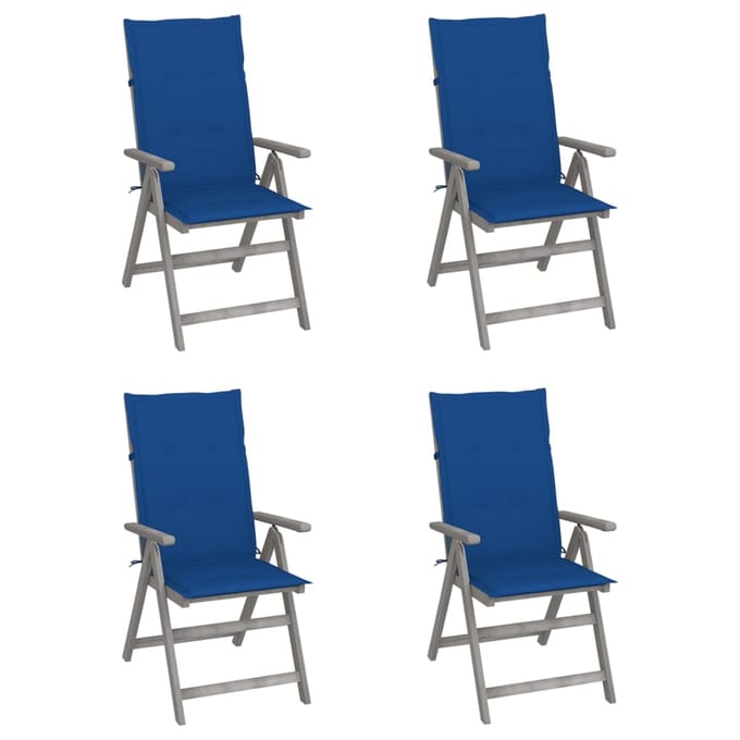 vidaXL - Tuinstoelen - 4 - st - verstelbaar - met - kussens - massief - acaciahout