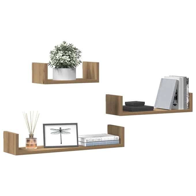 vidaXL - Wandschappen - 3 - st - bewerkt - hout - artisanaal - eiken