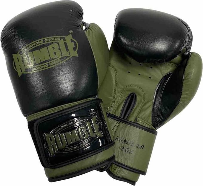 Rumble Ready 2.0 Leer (kick)bokshandschoen Zwart-Army 16 Oz