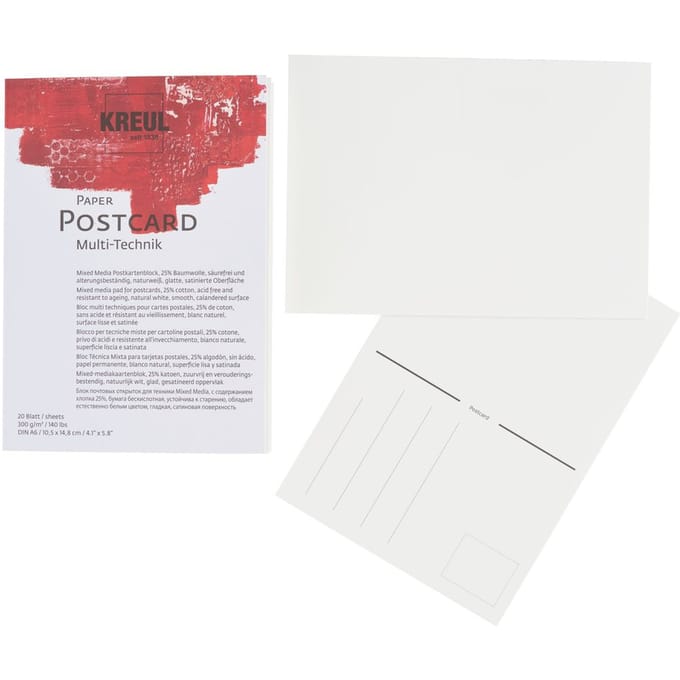 KREUL Paper Postcard 20 vellen DIN A6 - 300 gsm, wit, gladde, satijnen afwerking