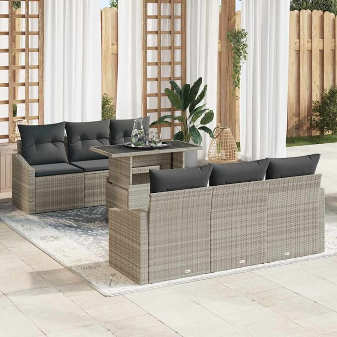 vidaXL - Tuinbank - Set - 7 - st - Lichtgrijs - poly - rattan