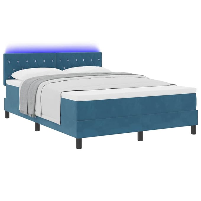vidaXL - LED - Box - Spring - Bed - Donkerblauw - 140 - x - 200 - cm - Fluweel