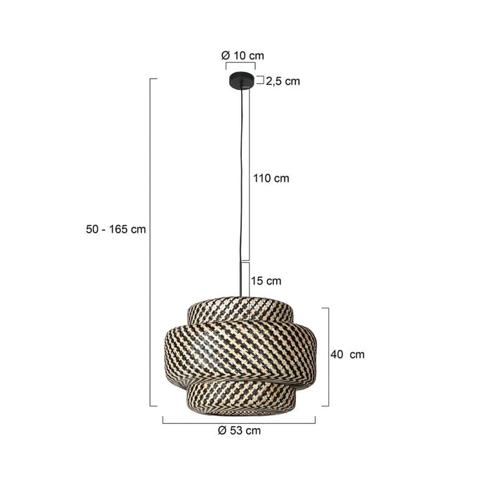 Hanglamp Nox Light 4478ZW - Verstelbaar in hoogte, bamboe kap 53 cm, zwart metaal - Steinhauer