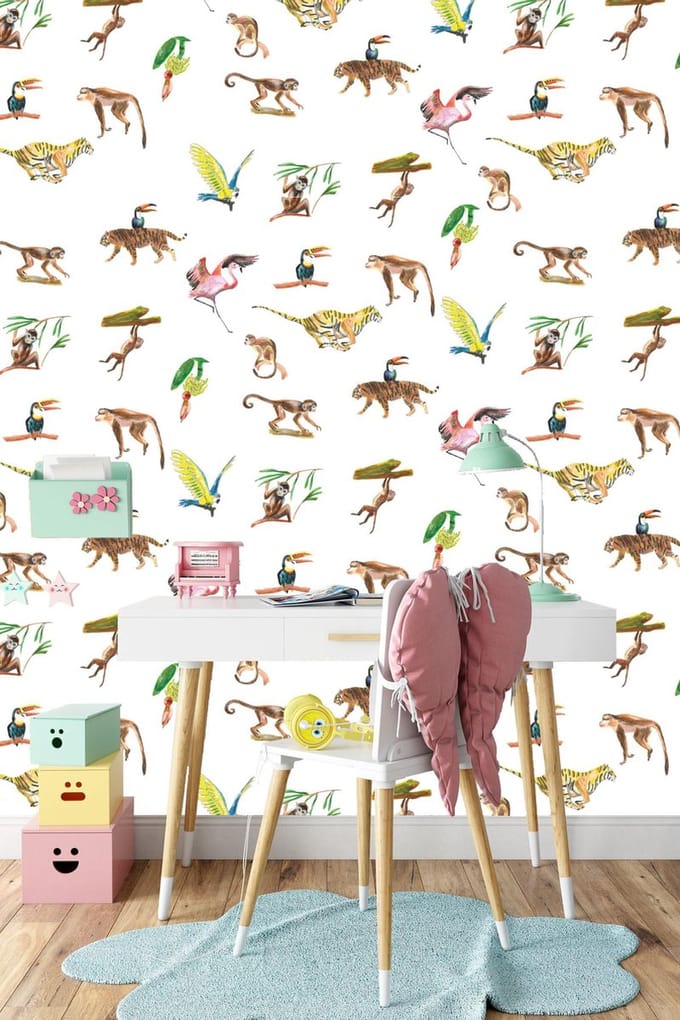 Behang wit dieren Colorful Wildlife