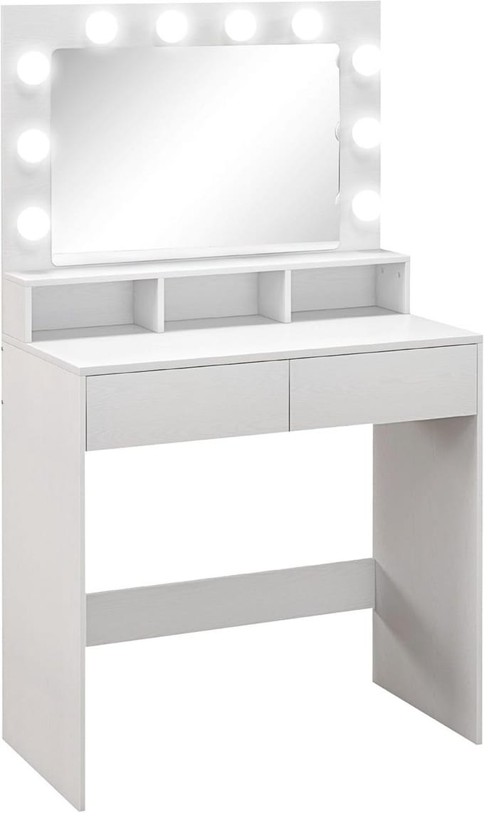Moderne make-uptafel met spiegel en verlichting - 3 verlichtingsmodi - 80 x 40 x 135 cm - Wit