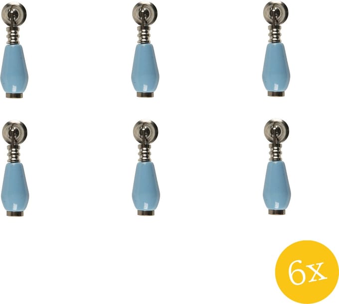 Clayre & Eef Deurknop set van 6 stuks 2x6 cm Blauw Keramiek Meubelknop