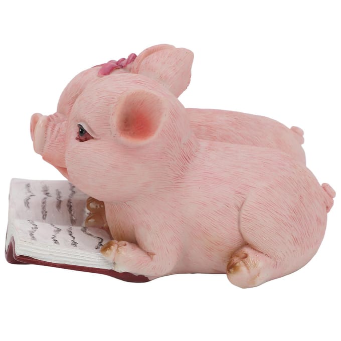 Statue de cochon en résine peinte à la main, mignonne figurine en forme de couple de cochons, pour collection beige