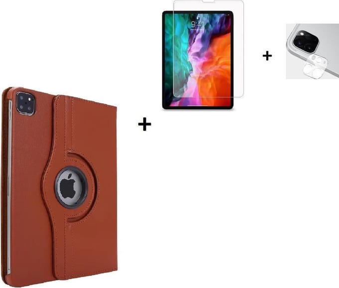 Geschikt voor iPad Pro 11 2021 Hoesje + iPad Pro 11 2021 Screenprotector + iPad Pro 11 2021 Camera Lens Protector - 11 inch - Tablet Cover Case Bruin + Screenprotector + Camera Lens Protector