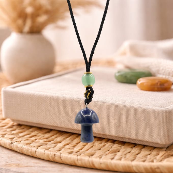 Koordketting met edelsteenhanger - Sodalite paddenstoel