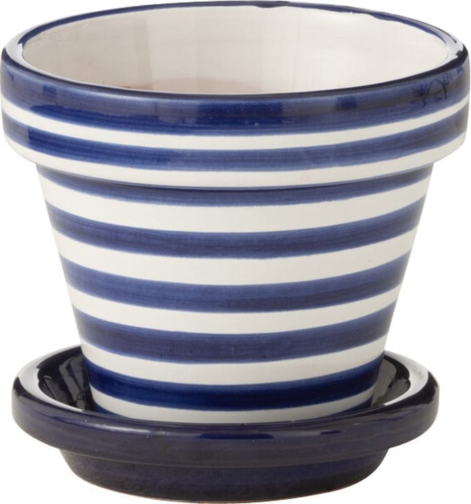 J-Line bloempot Granada Stripes Handmade + Painted - keramiek - blauw - extra small - Ø 17 cm