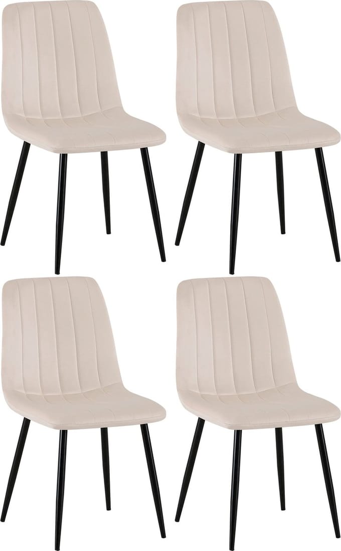 CLP Dijon Set van 4 Eetkamerstoelen - Zonder armleuning - Metaal onderstel - creme Fluweel