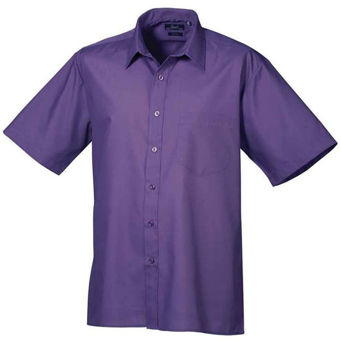 Premier Heren Poplin overhemd met korte mouwen (Paars)