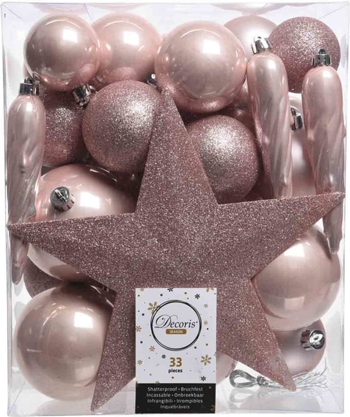 Decoris kerstballen - 33 stuks – kunststof - met piek