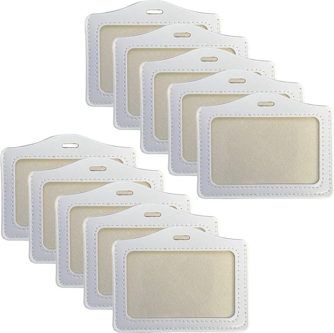 Fako Bijoux - Badgehouder - PU Leder - Kunstleer - Horizontaal - Wit - 10 Stuks