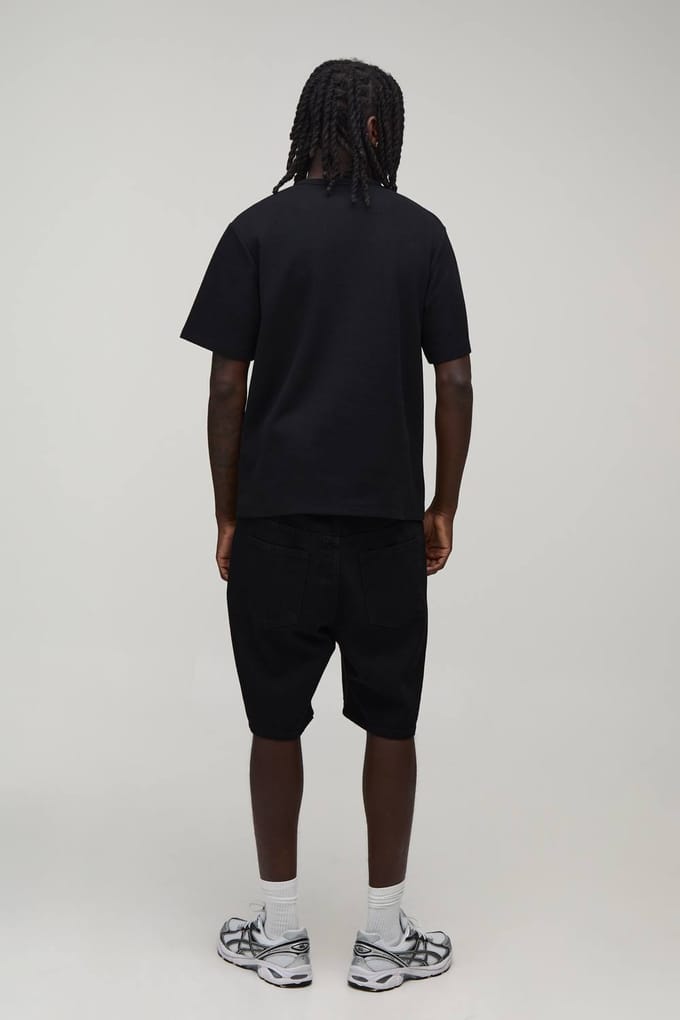 Regular Fit Waffle Henley T-Shirt | Black | Size 2XL