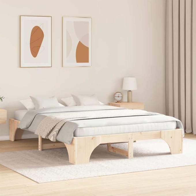 vidaXL - Bedframe - Naturel - 160 - x - 200 - cm - Massief - grenenhout
