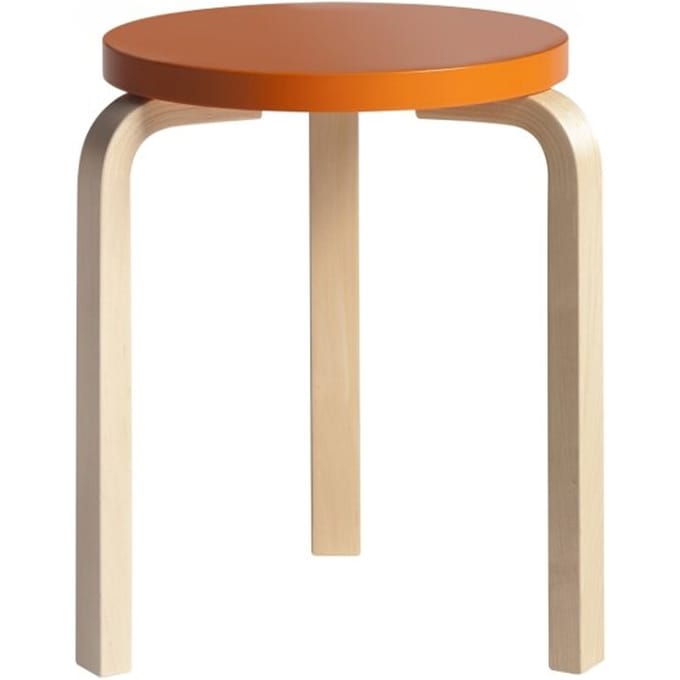 Artek - 60 Kruk - poten berken / zitting oranje