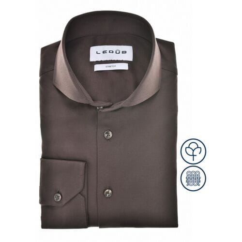 Ledûb Overhemd Slim Solid Color Jersey Cotton Stretch Donker Bruin / male