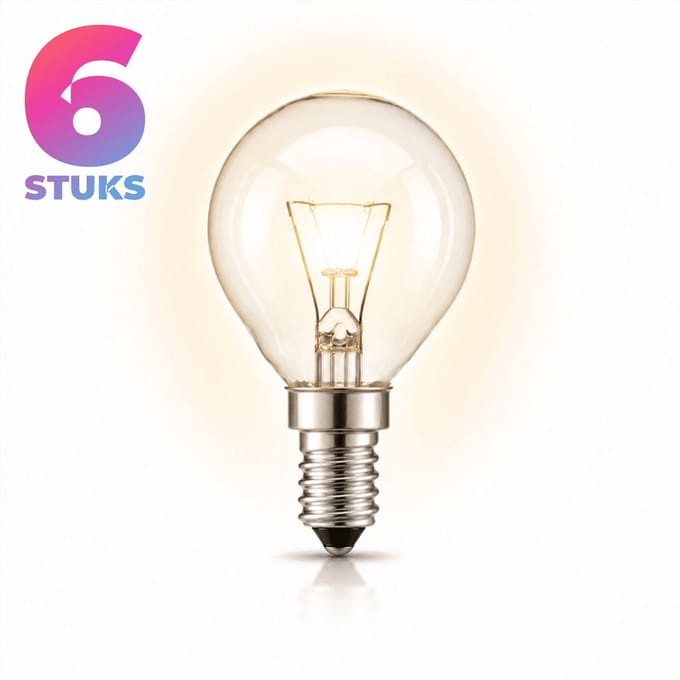 6x Kogel Gloeilamp E14 - 25W - Warm Wit Licht (2700K) - 180 lm - 1 jaar - Dimbaar