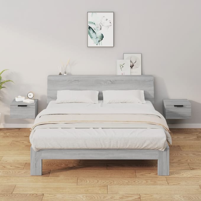 vidaXL - Nachtkastjes - 2 - st - wandgemonteerd - 34x30x20 - cm - grijs - sonoma - eiken