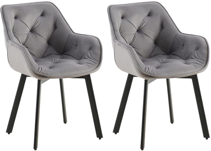 CLP Antigo Set van 2 eetkamerstoelen - Met armleuning - Metalen frame - Velvet - Fluweel/donkergrijs