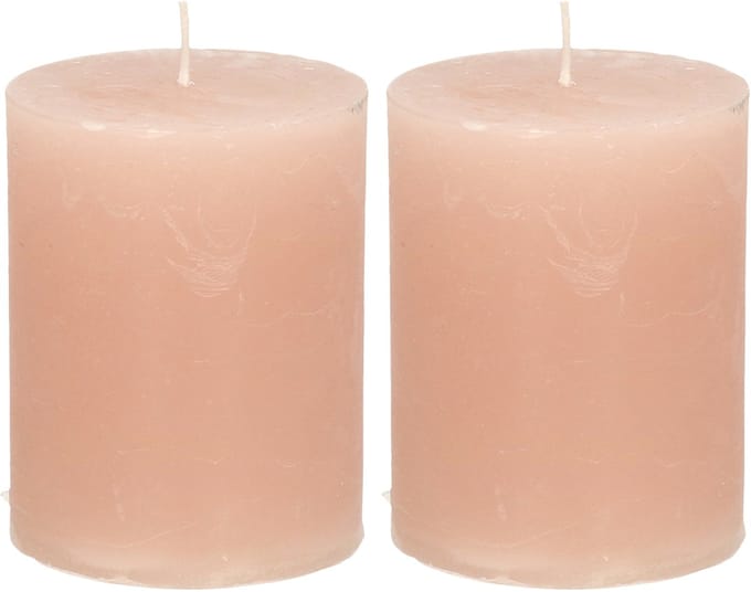 Atmosphera Stompkaars - 2x - taupe - 7 x 9 cm - cilinderkaars - middel rustiek model