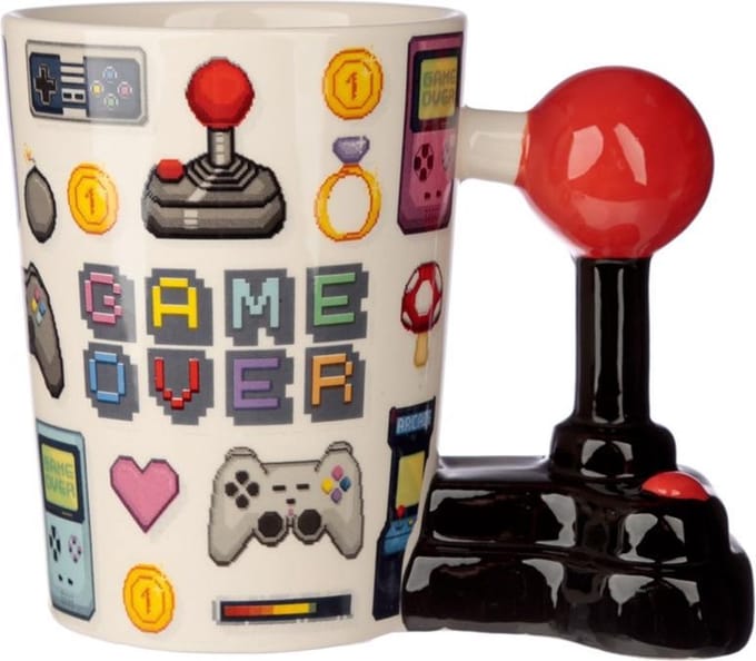 Beker met joystick handvat - game over-