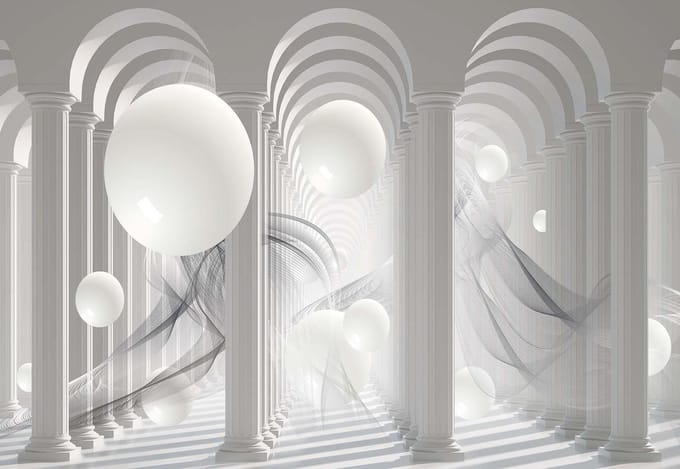 Fotobehang Columns Passage Abstract Spheres | XL - 208cm x 146cm | 130g/m2 Vlies