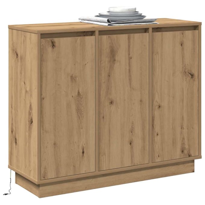 vidaXL - LED - Dressoir - Artisan - Eiken - 90 - x - 32 - x - 75 - cm - Bewerkt - hout