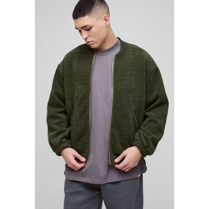 Oversized Boxy Fluffy Textured Bomberjack | Forest | Size XS