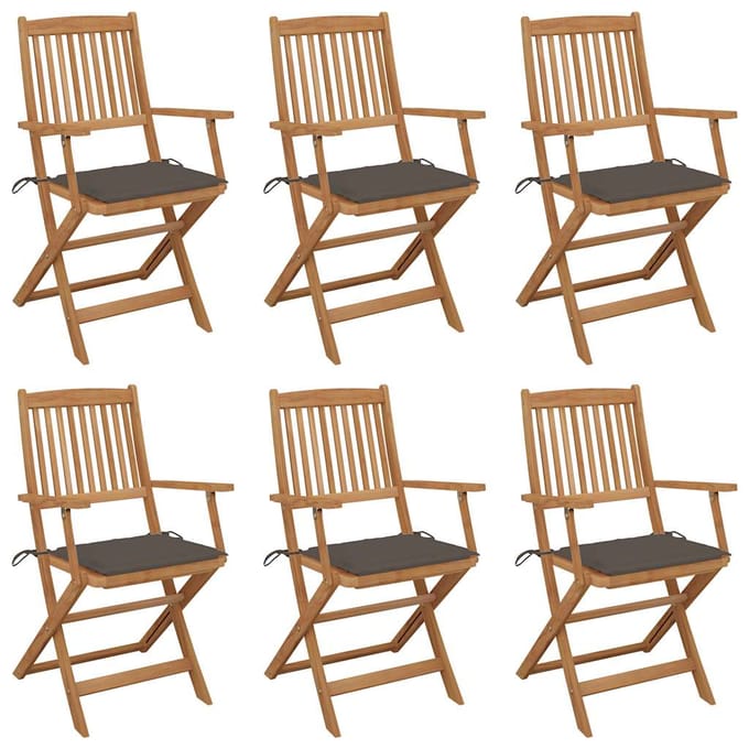 vidaXL - Inklapbare - stoelen - 6 - st - met - kussens - massief - acaciahout