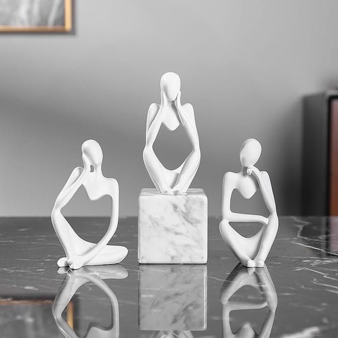 Thinker Beeldjes Set - Abstracte Ornamenten - Woonkamer Decoratie - Moderne Kunst Stijl - 13 x 9 cm - Wit